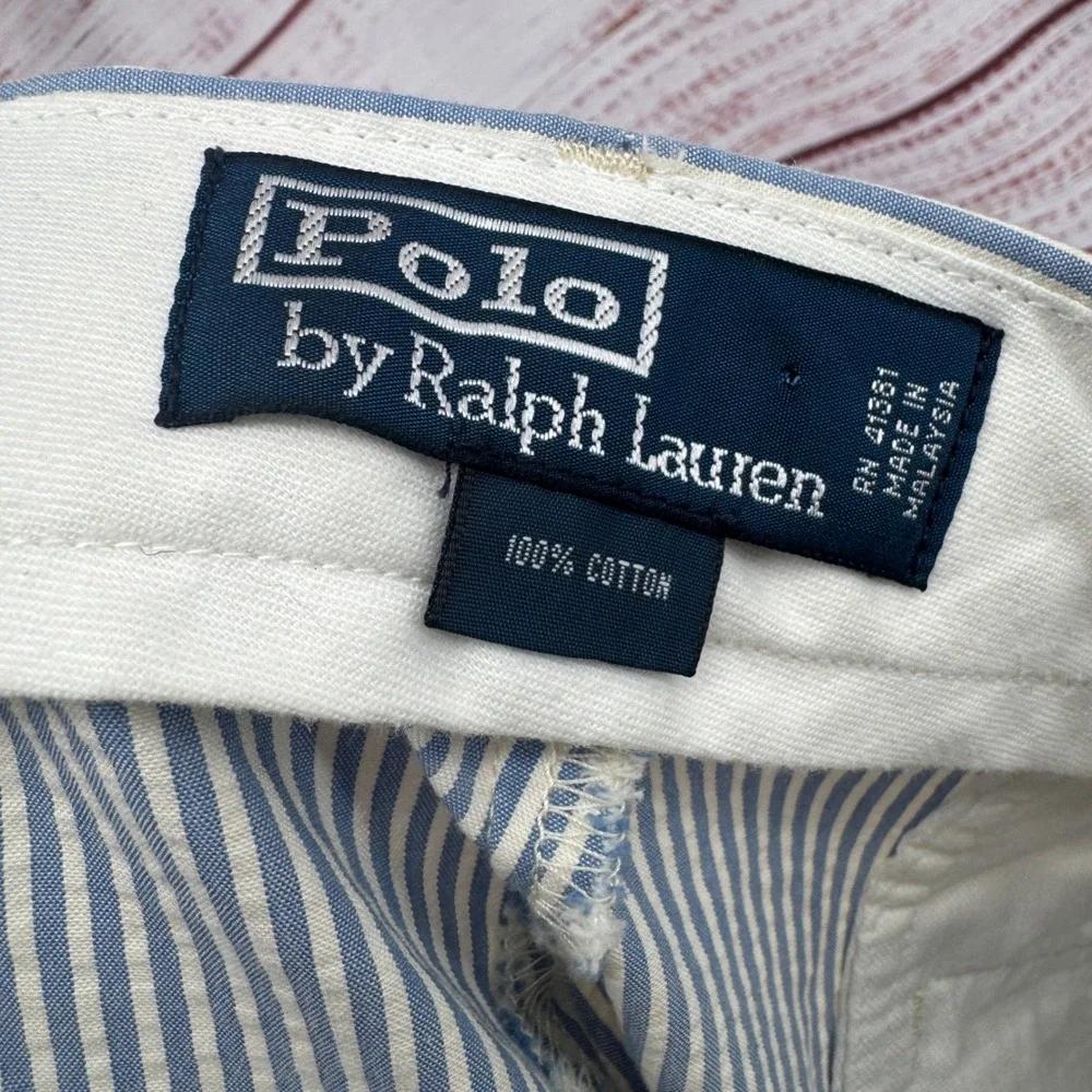Polo Ralph Lauren Pants Mens 36x32 Seersucker Striped Blue White Cotton Chinos